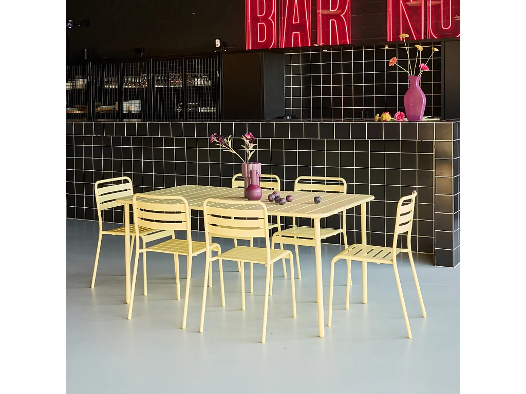 Table de jardin métal + 6 assises jaune Amélia