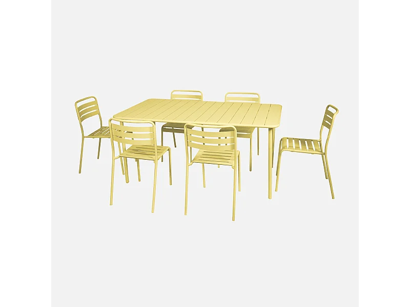 Table de jardin métal + 6 assises jaune Amélia