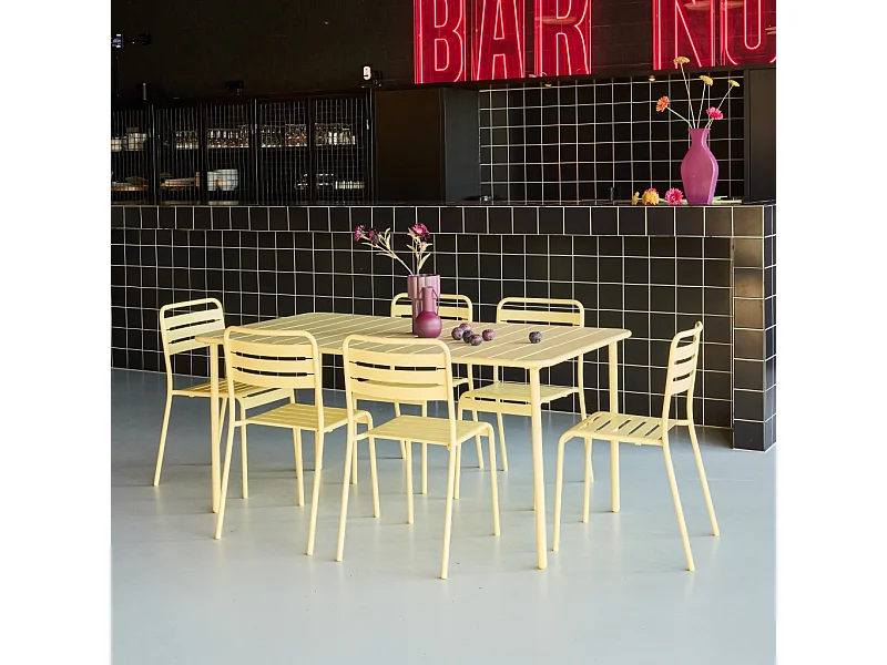Table de jardin métal + 6 assises jaune Amélia