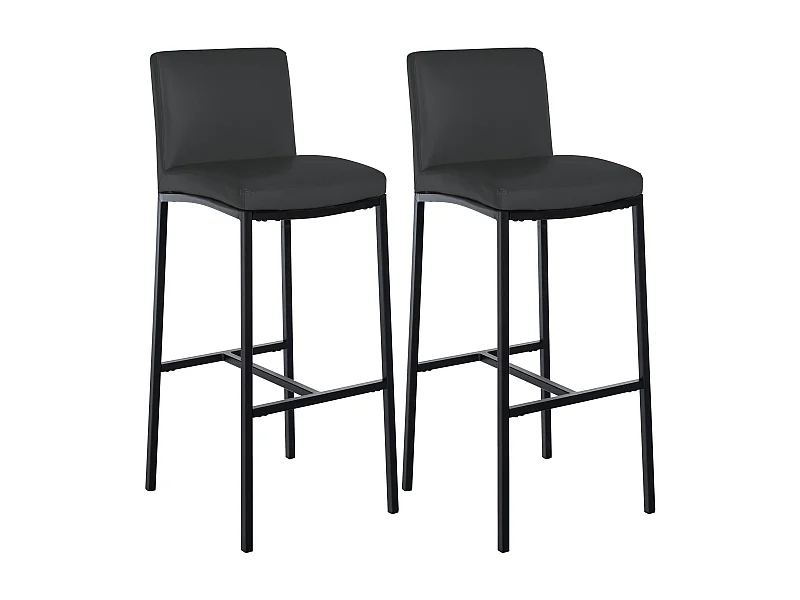 Lot de 2  Tabouret de bar - Similicuir - Gris foncé - Freeport