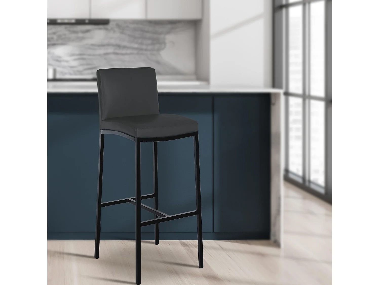 Lot de 2  Tabouret de bar - Similicuir - Gris foncé - Freeport