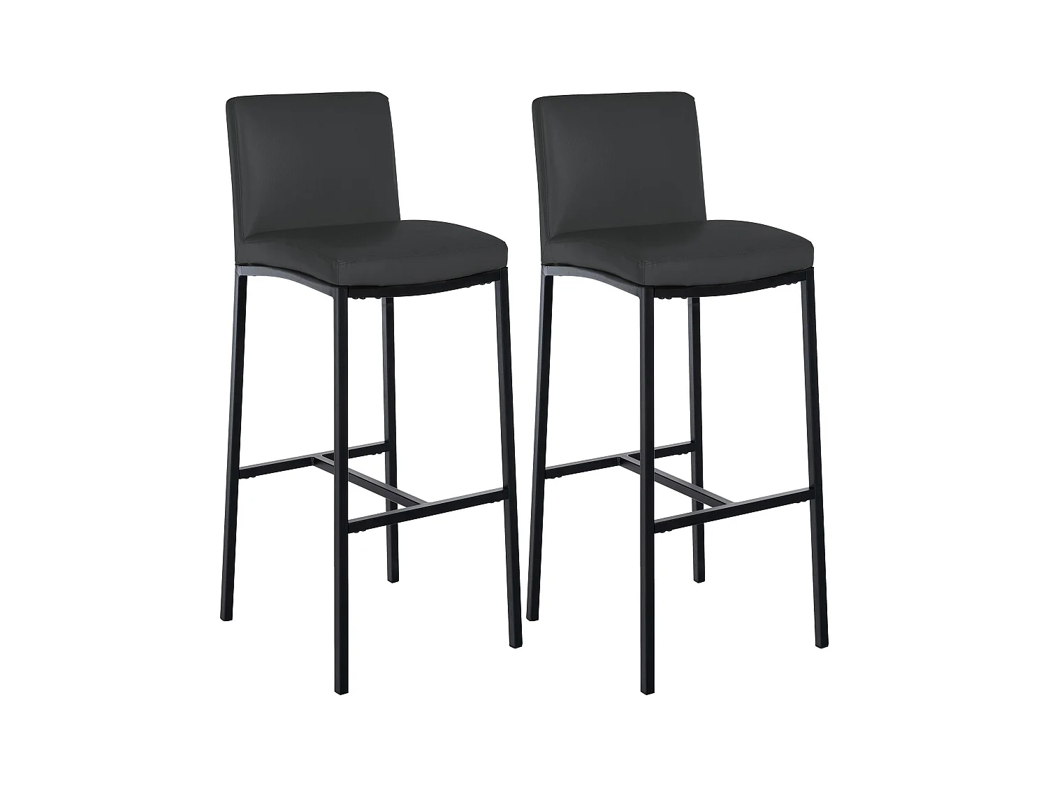 Lot de 2  Tabouret de bar - Similicuir - Gris foncé - Freeport