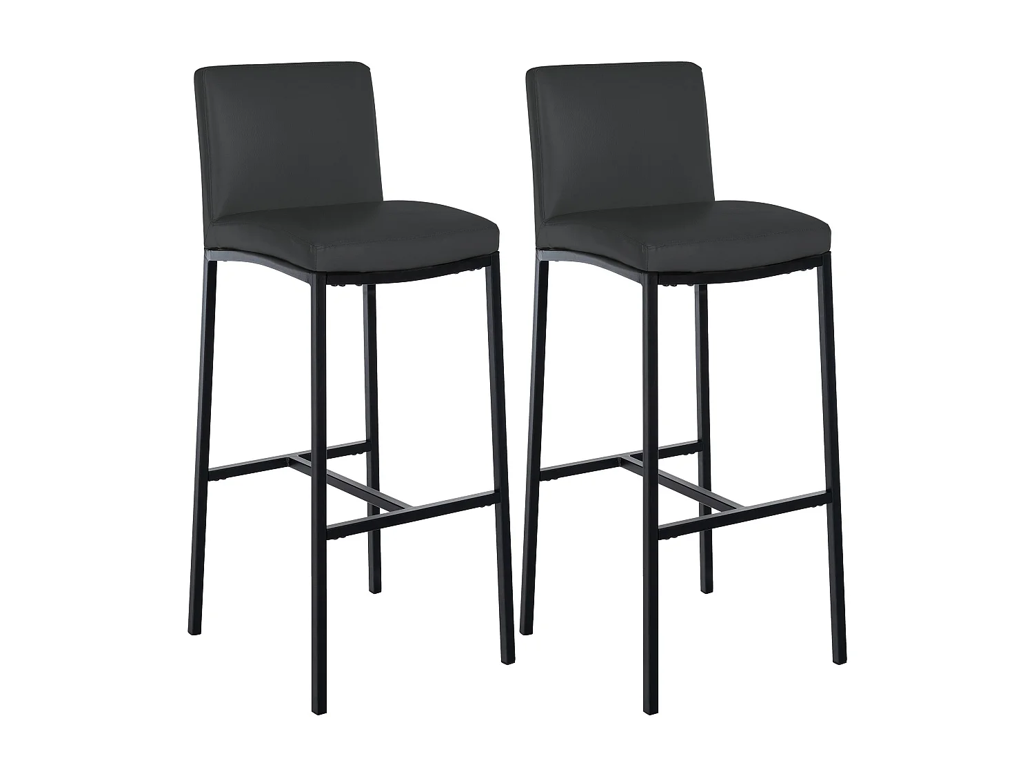 Lot de 2  Tabouret de bar - Similicuir - Gris foncé - Freeport