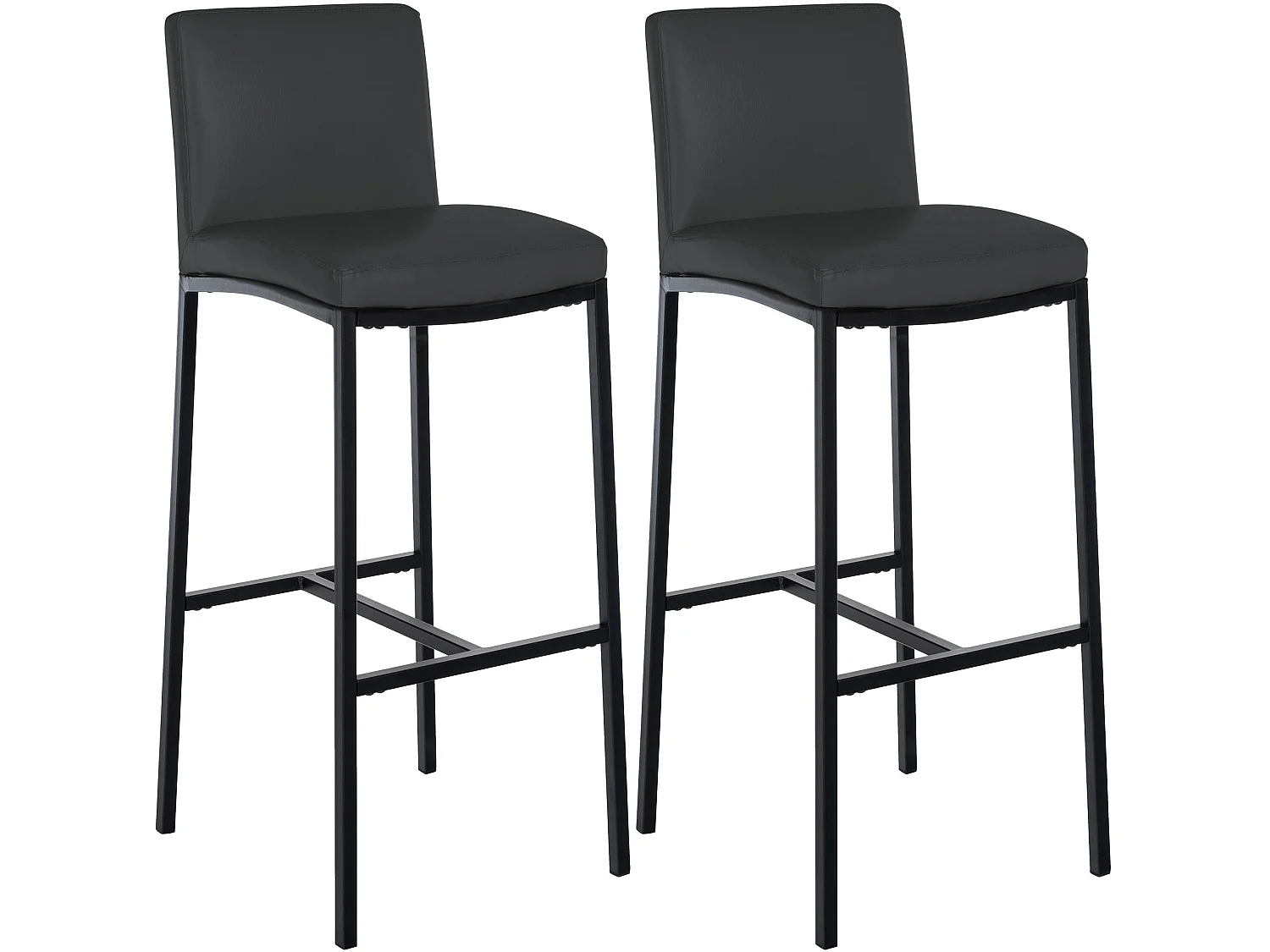 Lot de 2  Tabouret de bar - Similicuir - Gris foncé - Freeport