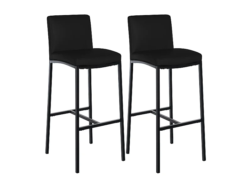Lot de 2  Tabouret de bar - Similicuir - Noir - Freeport