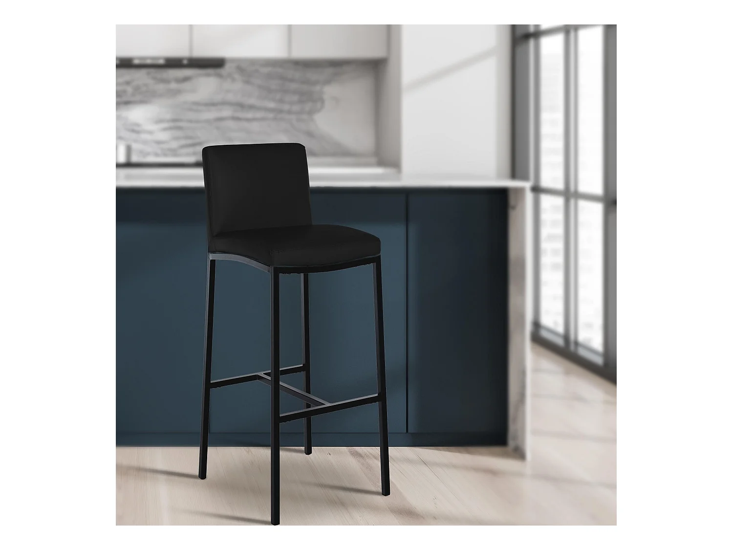 Lot de 2  Tabouret de bar - Similicuir - Noir - Freeport