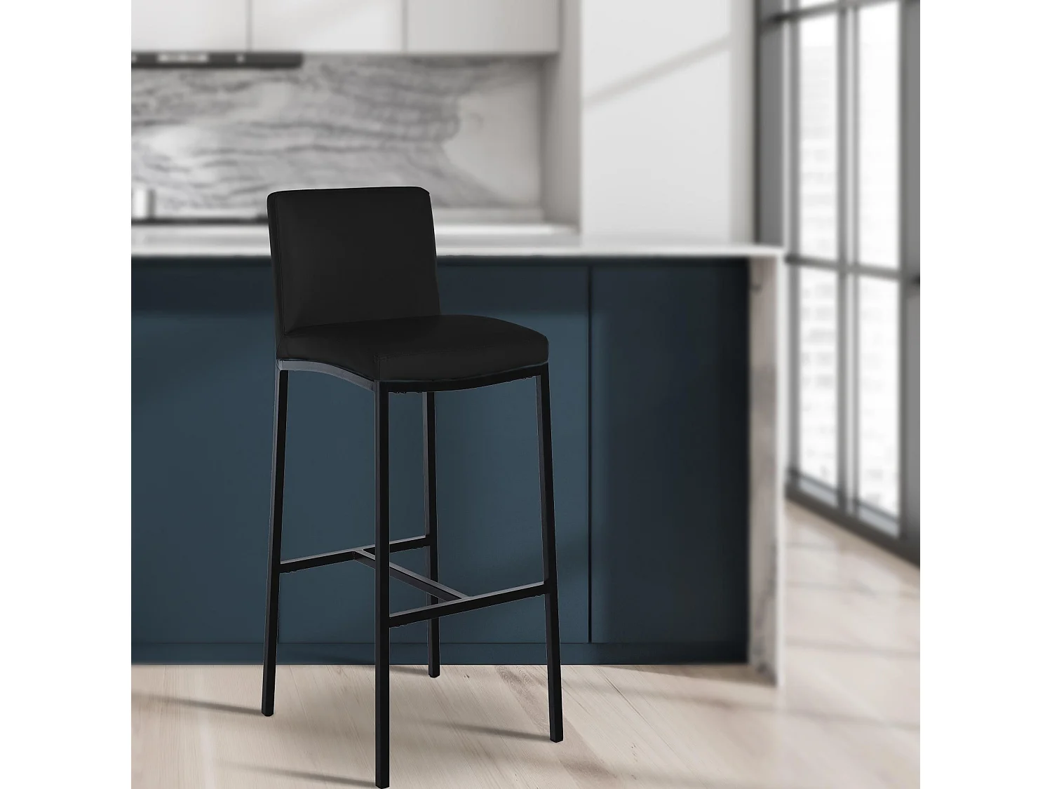 Lot de 2  Tabouret de bar - Similicuir - Noir - Freeport