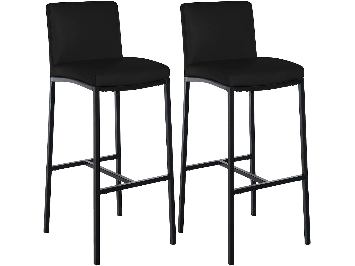 Lot de 2  Tabouret de bar - Similicuir - Noir - Freeport