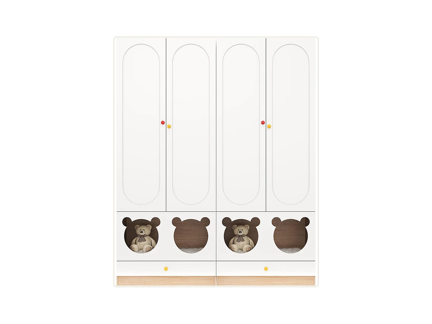 Armoire enfants combinée 2 parties tringle cintres lit chat panneaux laqués blanc bois naturel