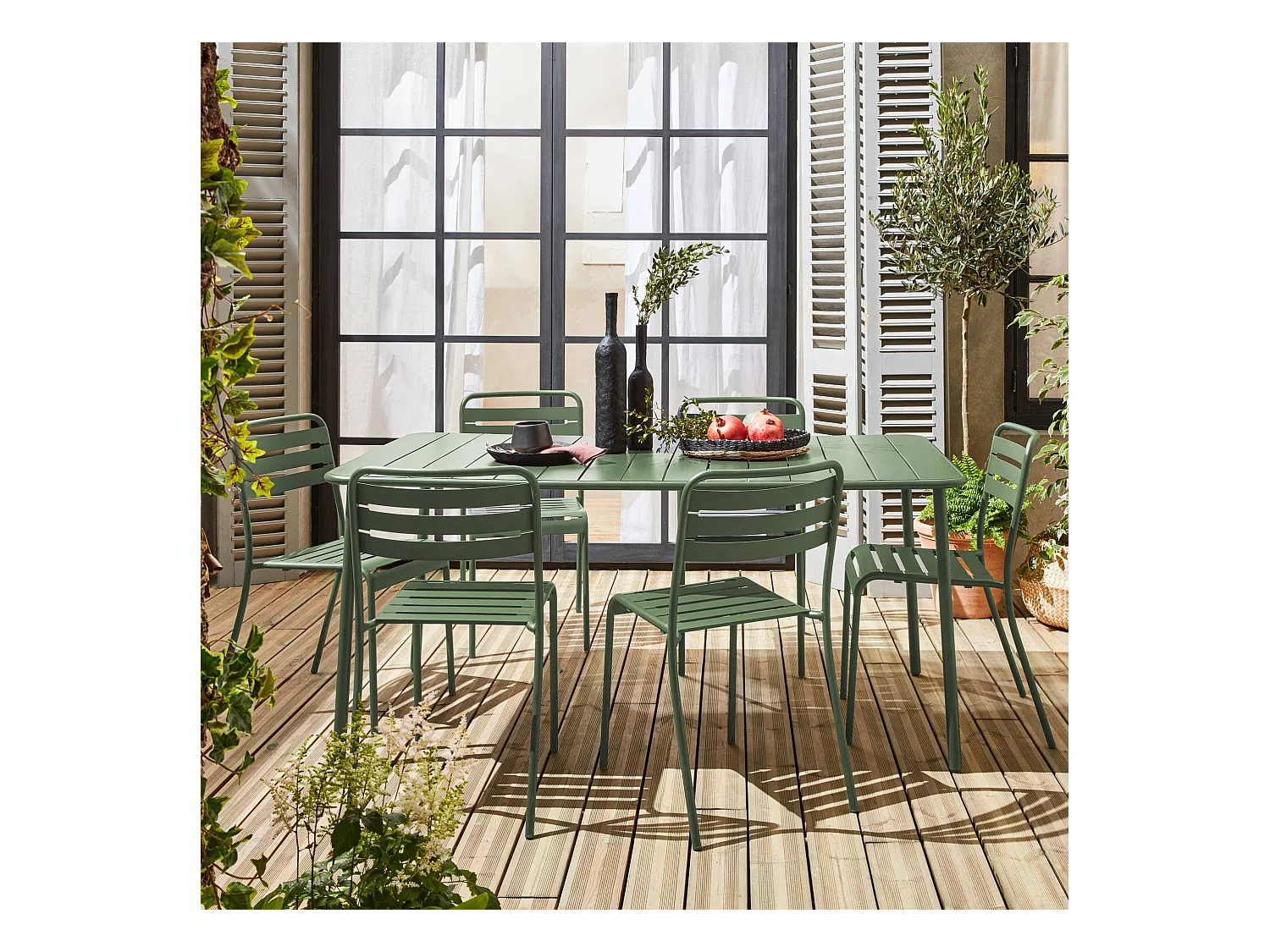 Table de jardin métal + 6 assises ver Amélia
