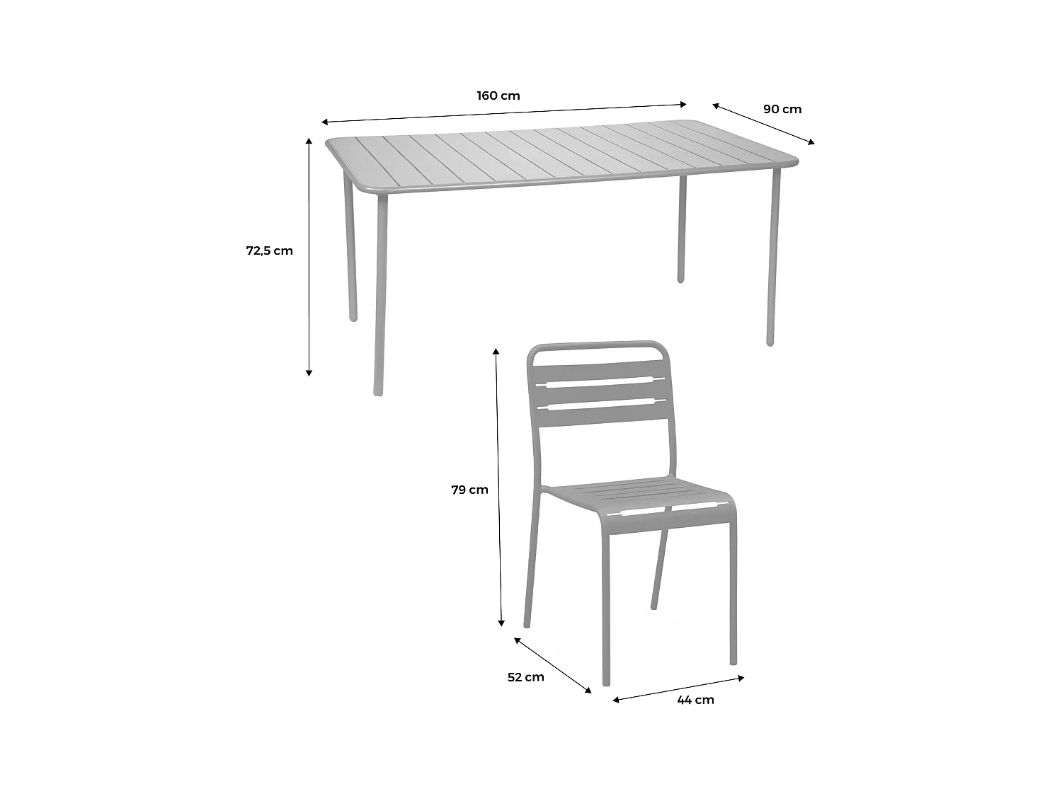Table de jardin métal + 6 assises ver Amélia
