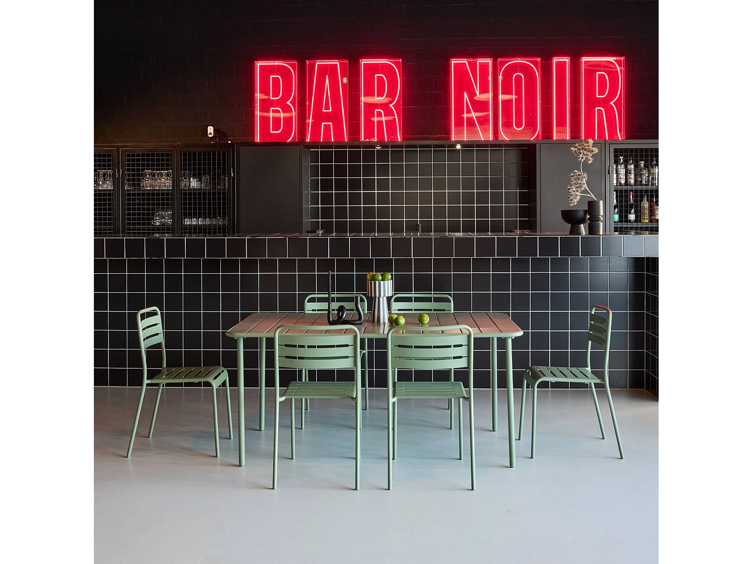 Set tavolo da giardino bistrot in metallo con 6 sedie, verde