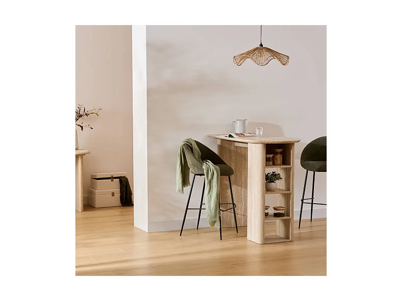 Table haute bar Anaya 120 cm MDF effet travertin Atmosphera