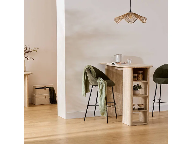 Table haute bar Anaya 120 cm MDF effet travertin Atmosphera