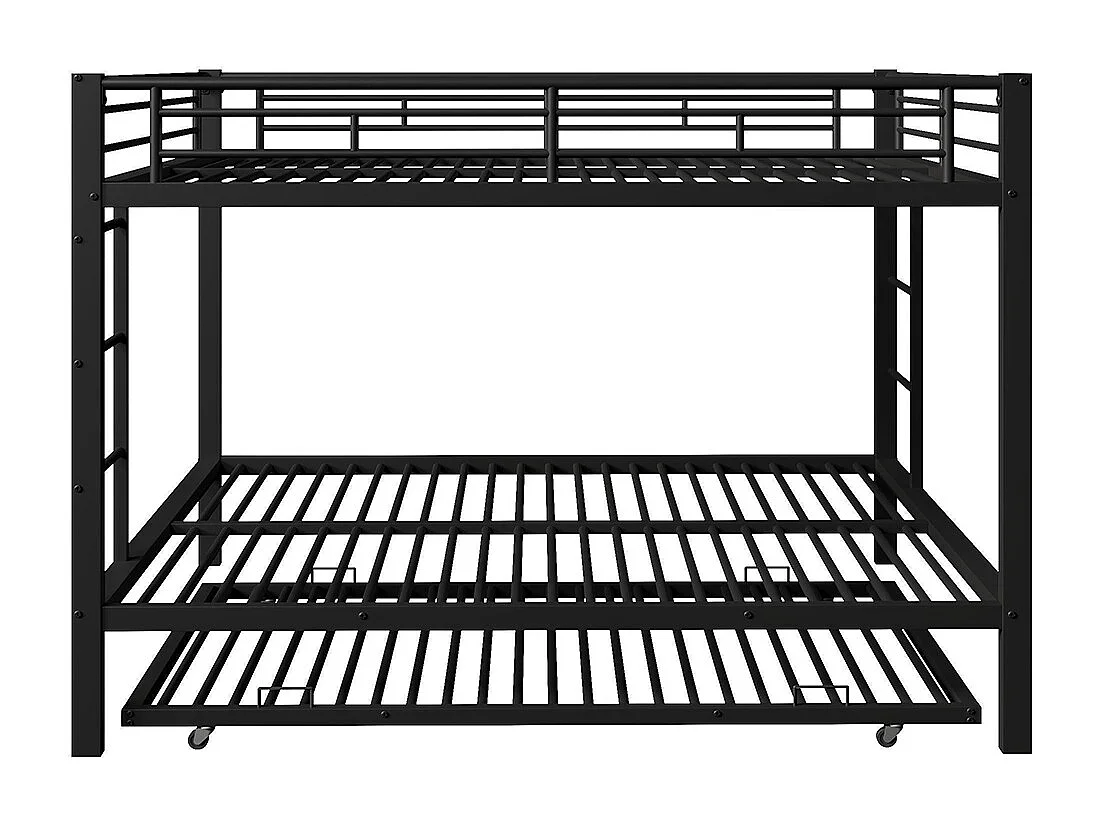 Lit superposé enfant 140x200 cm fer gigogne barrières hautes sans matelas noir