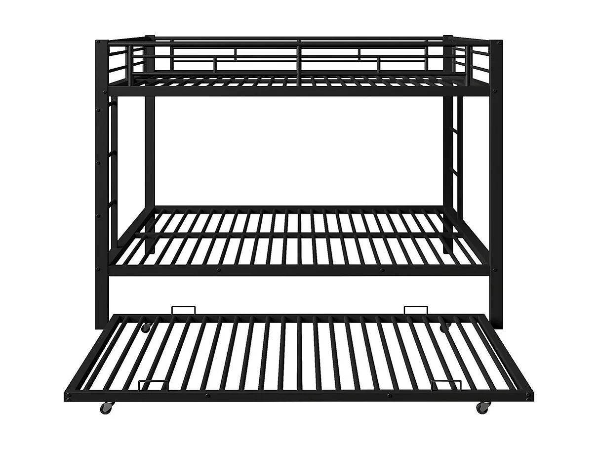 Lit superposé enfant 140x200 cm fer gigogne barrières hautes sans matelas noir