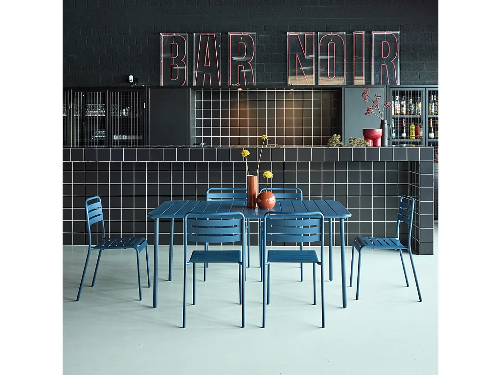 Table de jardin métal + 6 assises bleu marine Amélia