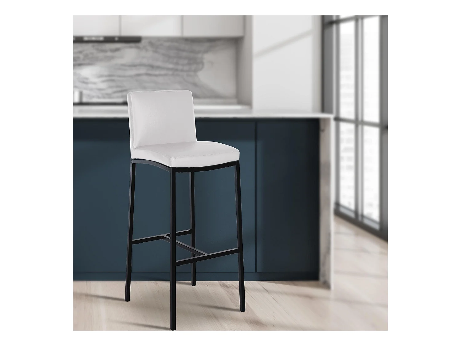 Lot de 2  Tabouret de bar - Similicuir - Blanc - Freeport