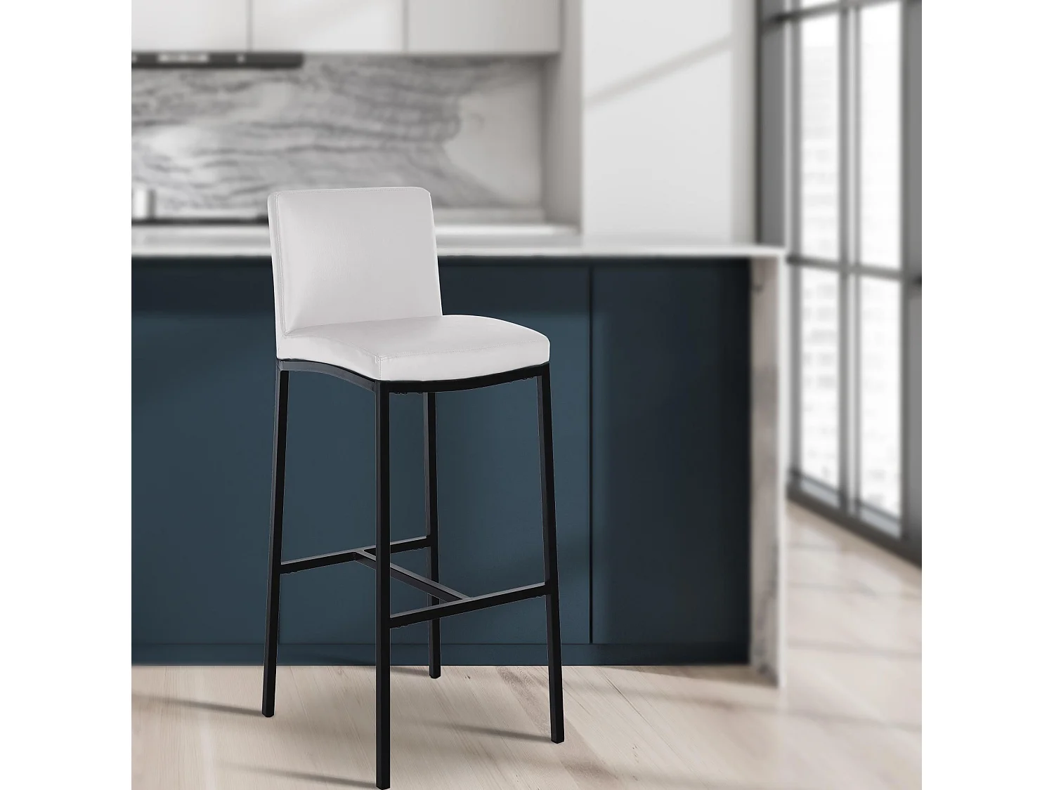 Lot de 2  Tabouret de bar - Similicuir - Blanc - Freeport