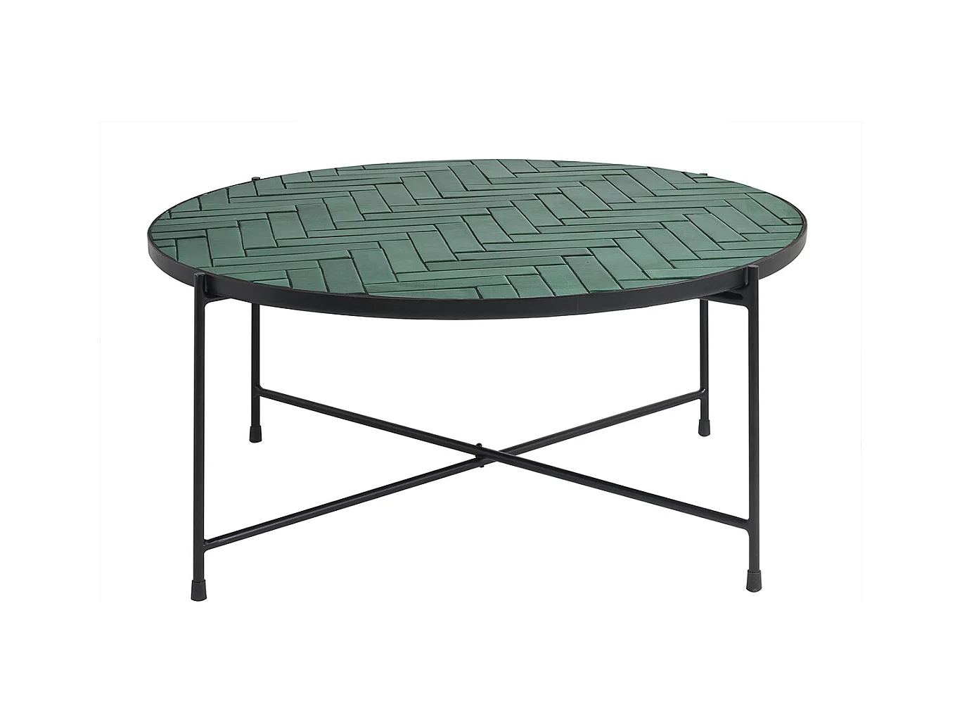 Table basse ronde en céramique vert foncé et métal noir D80.5 cm KOTTA