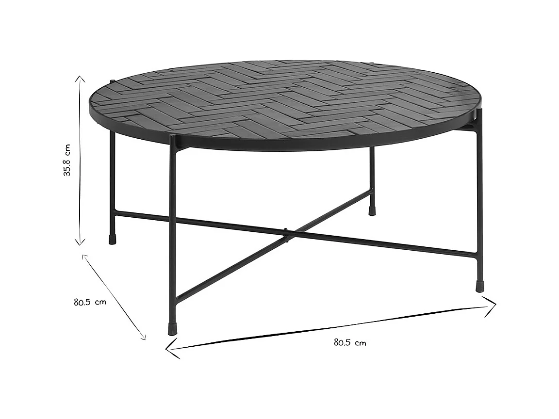 Table basse ronde en céramique vert foncé et métal noir D80.5 cm KOTTA