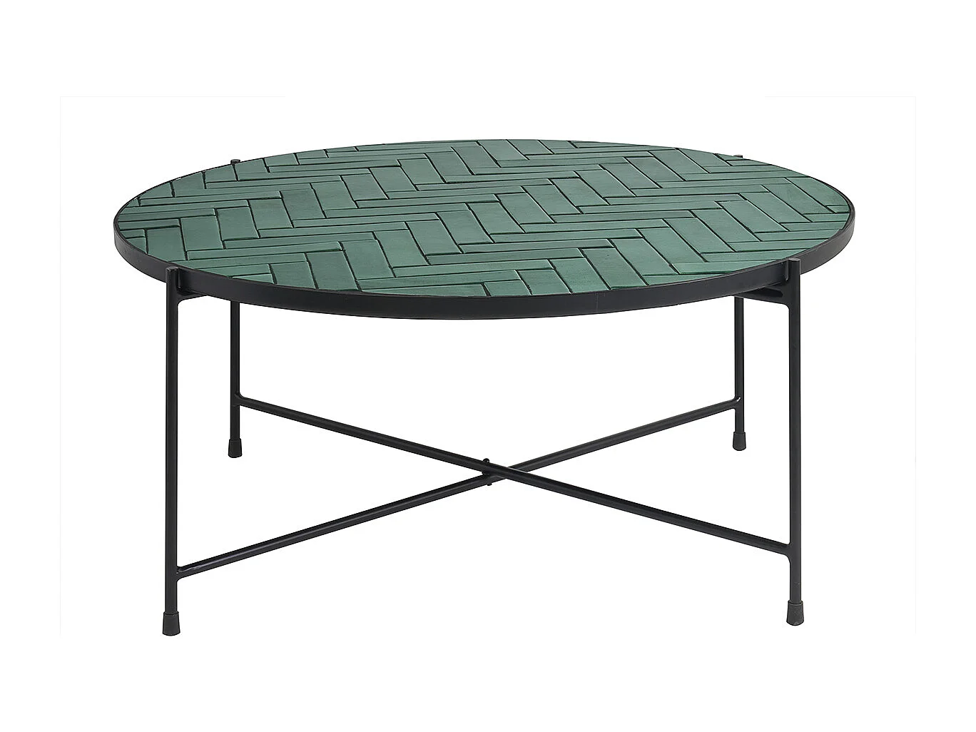 Mesa baja redonda de cerámica verde oscuro y metal negro D80.5 cm KOTTA