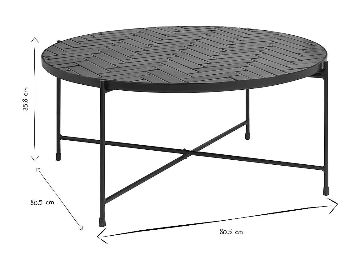 Mesa baja redonda de cerámica verde oscuro y metal negro D80.5 cm KOTTA