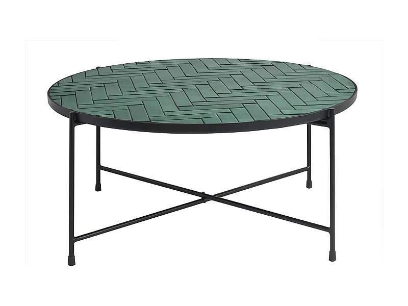 Table basse ronde en céramique vert foncé et métal noir D80.5 cm KOTTA