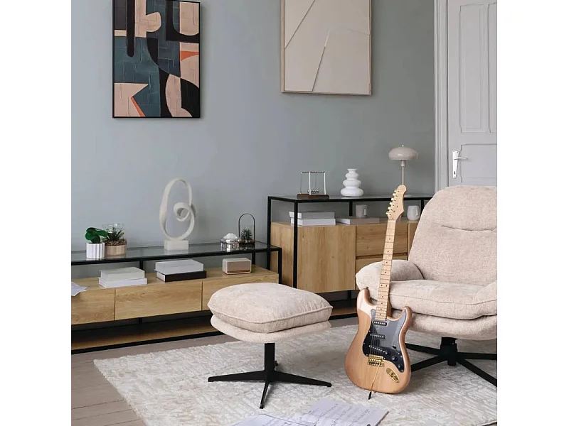 Pouf repose pied Stelan tissu chenille argile Atmosphera