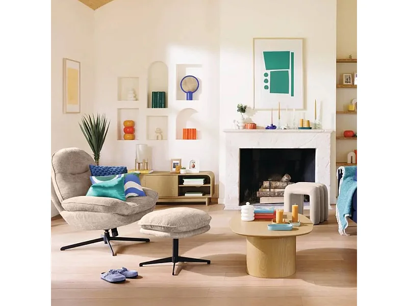 Pouf repose pied Stelan tissu chenille argile Atmosphera