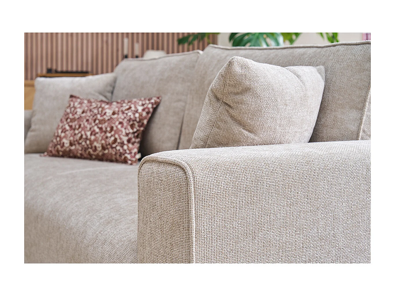 Designersofa für 3 Personen in texturiertem Samt-Effekt Stoff beige PEPPER