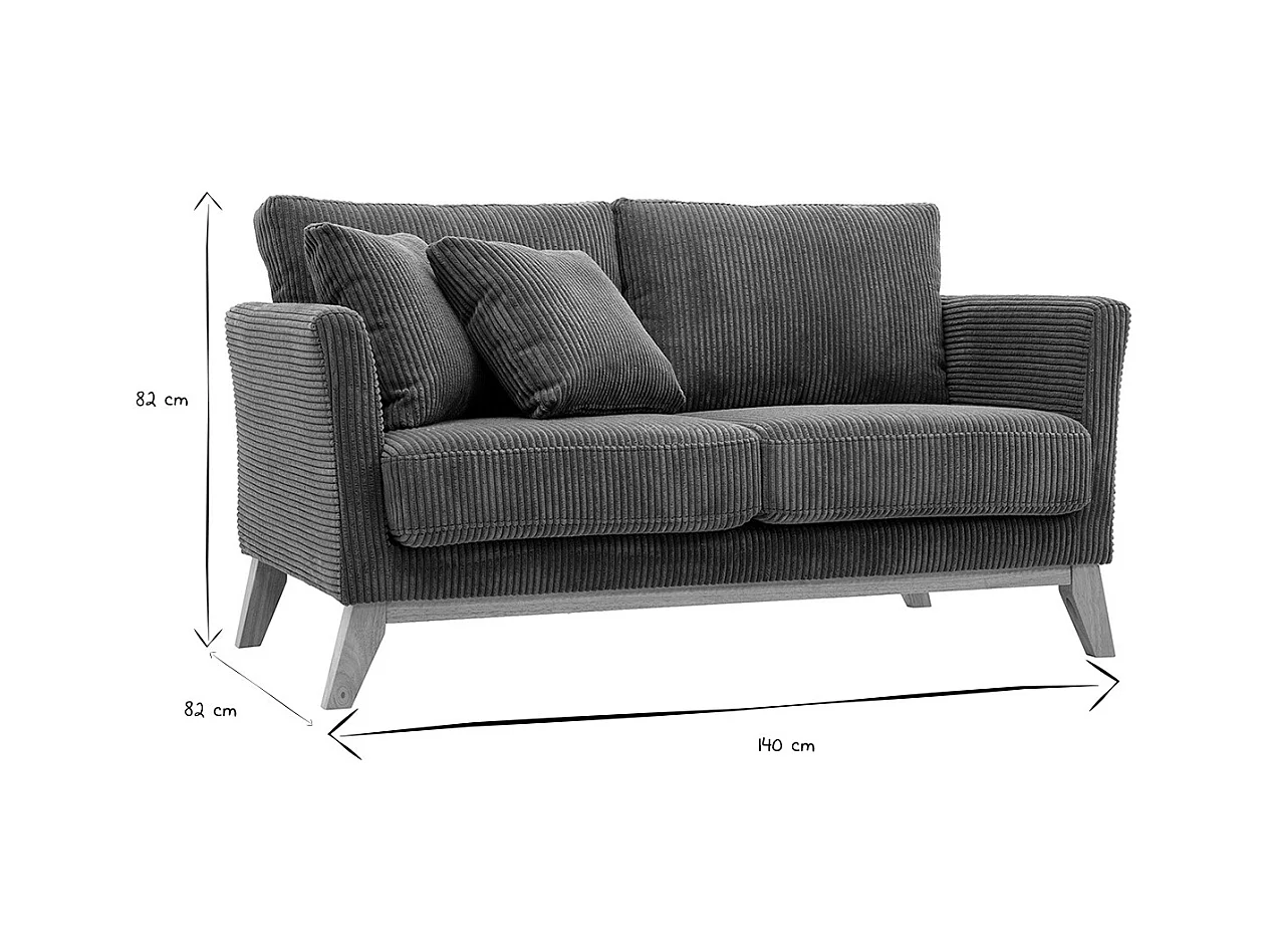 Canapé scandinave déhoussable 2 places en tissu velours côtelé vert kaki et bois clair OSLO