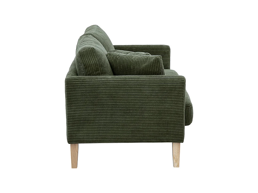 Canapé scandinave déhoussable 2 places en tissu velours côtelé vert kaki et bois clair OSLO