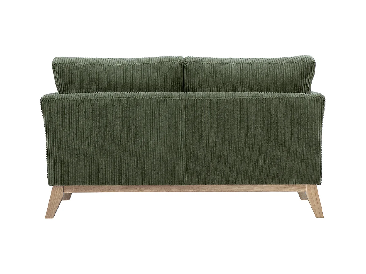 Canapé scandinave déhoussable 2 places en tissu velours côtelé vert kaki et bois clair OSLO
