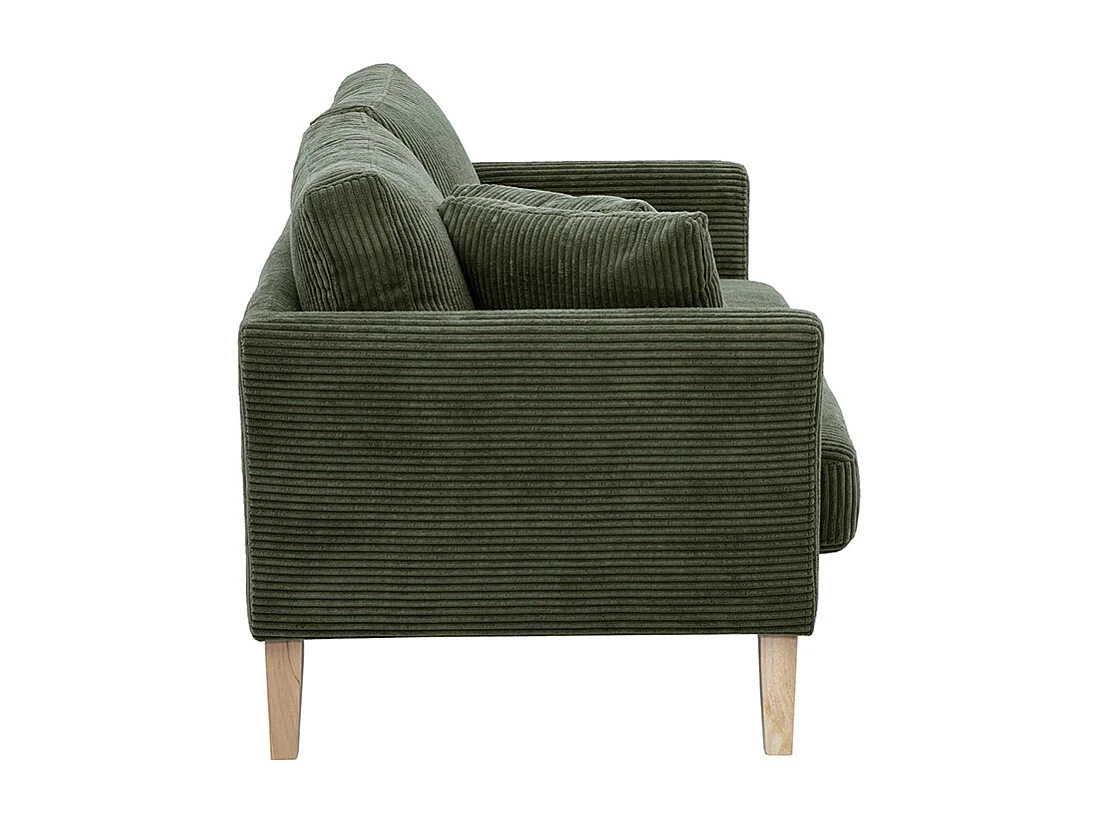 Divano scandinavo sfoderabile 2 posti in tessuto velluto a coste verde kaki e legno chiaro OSLO