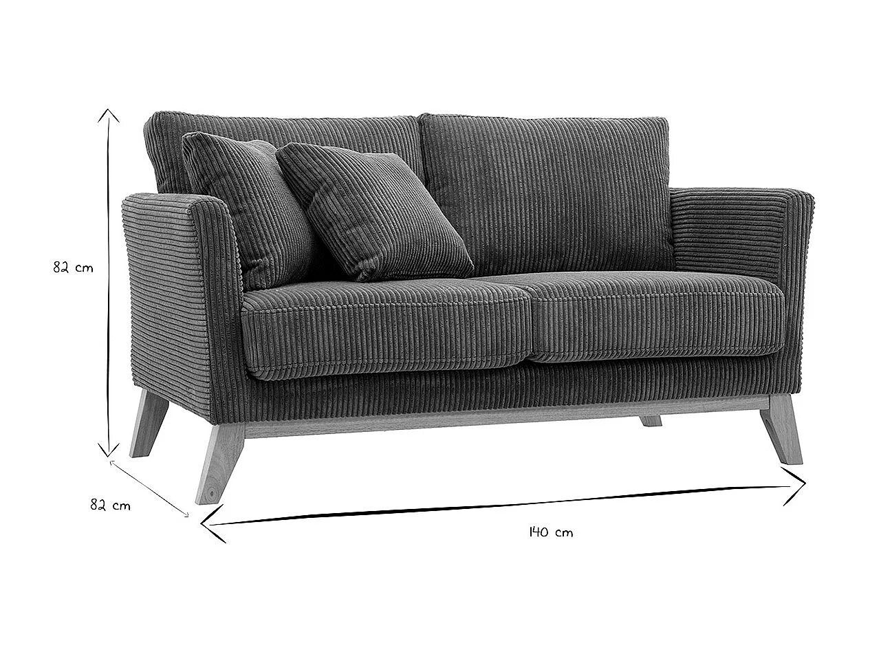 Divano scandinavo sfoderabile 2 posti in tessuto velluto a coste verde kaki e legno chiaro OSLO