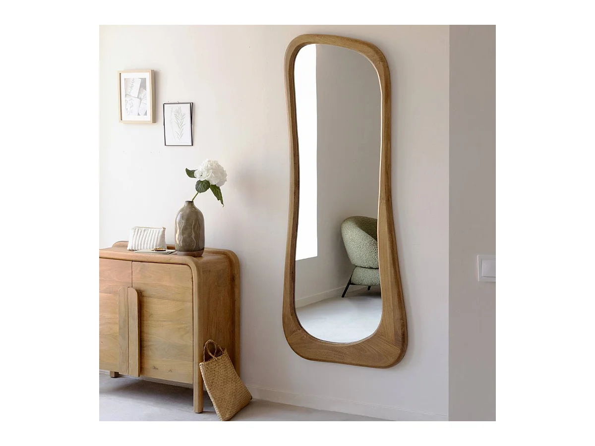 Grand miroir organique en bois de manguier Marley