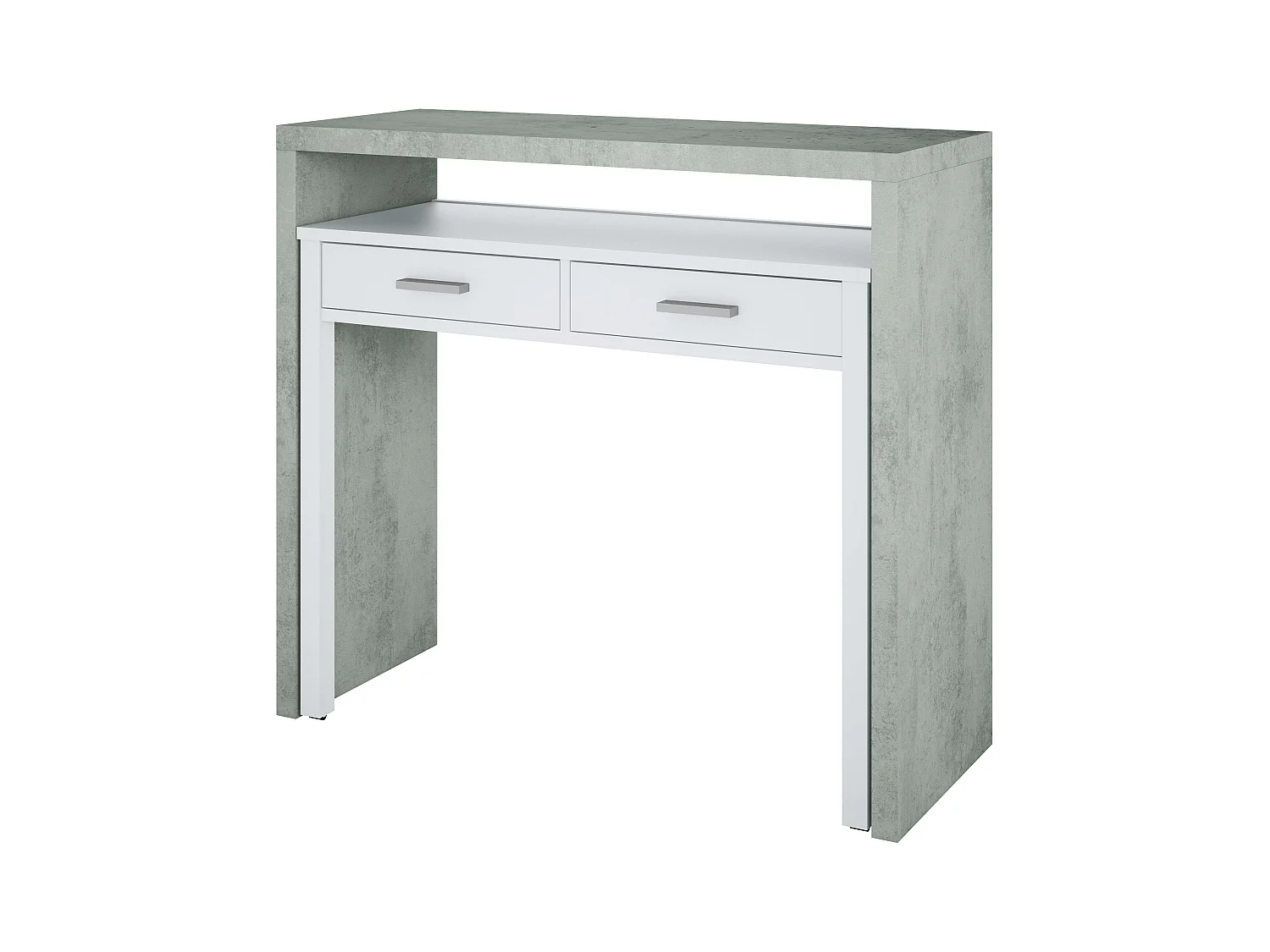Pacote de mesa extensível Plutón e estante moderna de cimento/branco