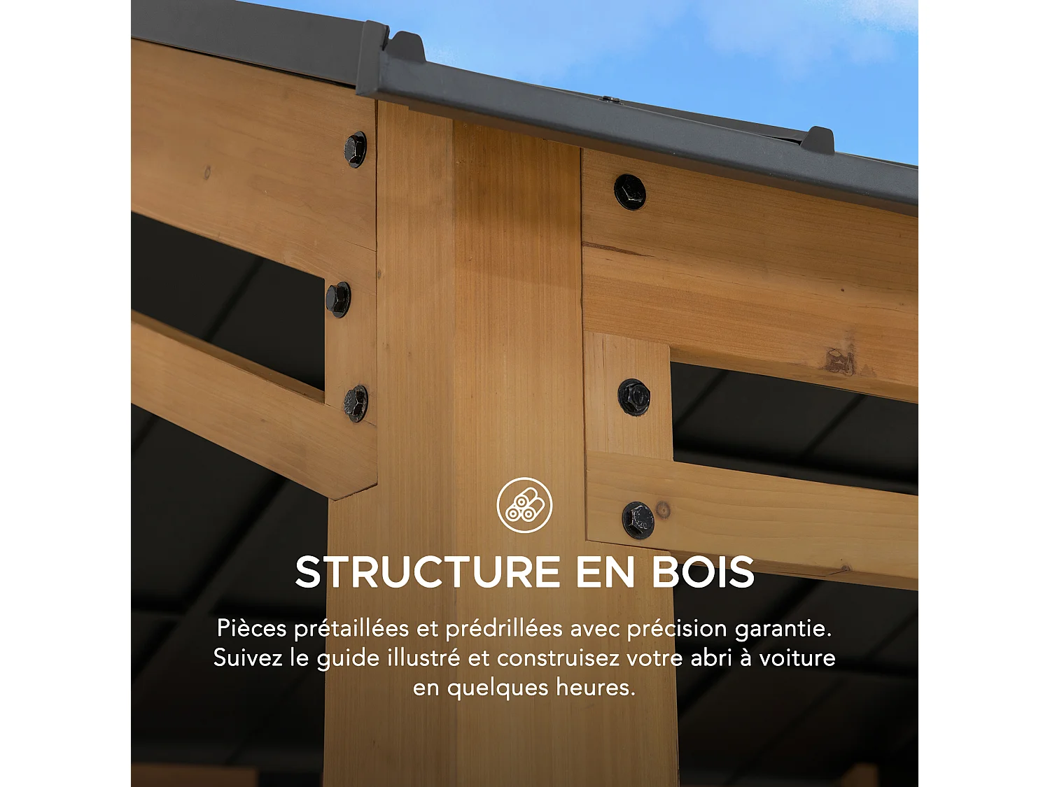 Abri voiture en bois avec toit à pignon et crochet de plafond DIRAN 603 cm x 336 cm