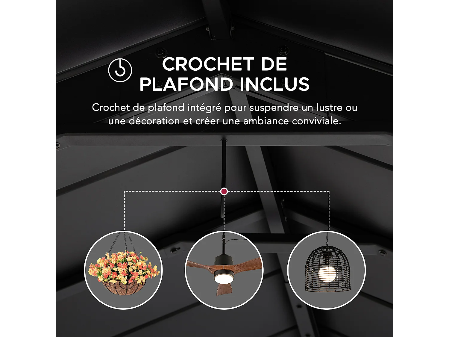 Abri voiture en bois avec toit à pignon et crochet de plafond DIRAN 603 cm x 336 cm