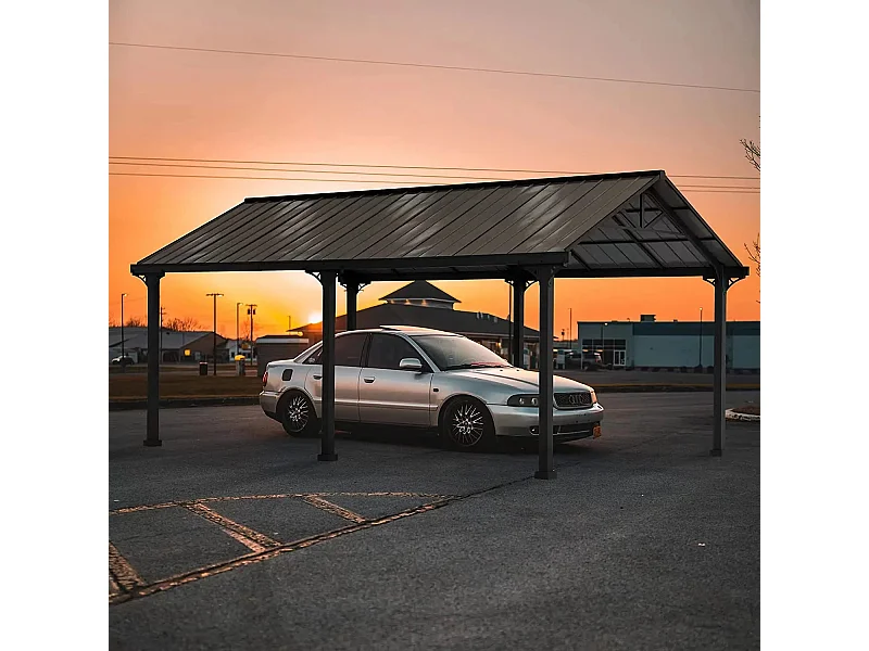 Abri voiture en métal avec toit à pignon et 2 crochets de plafond EIGER 367 cm x 610 cm