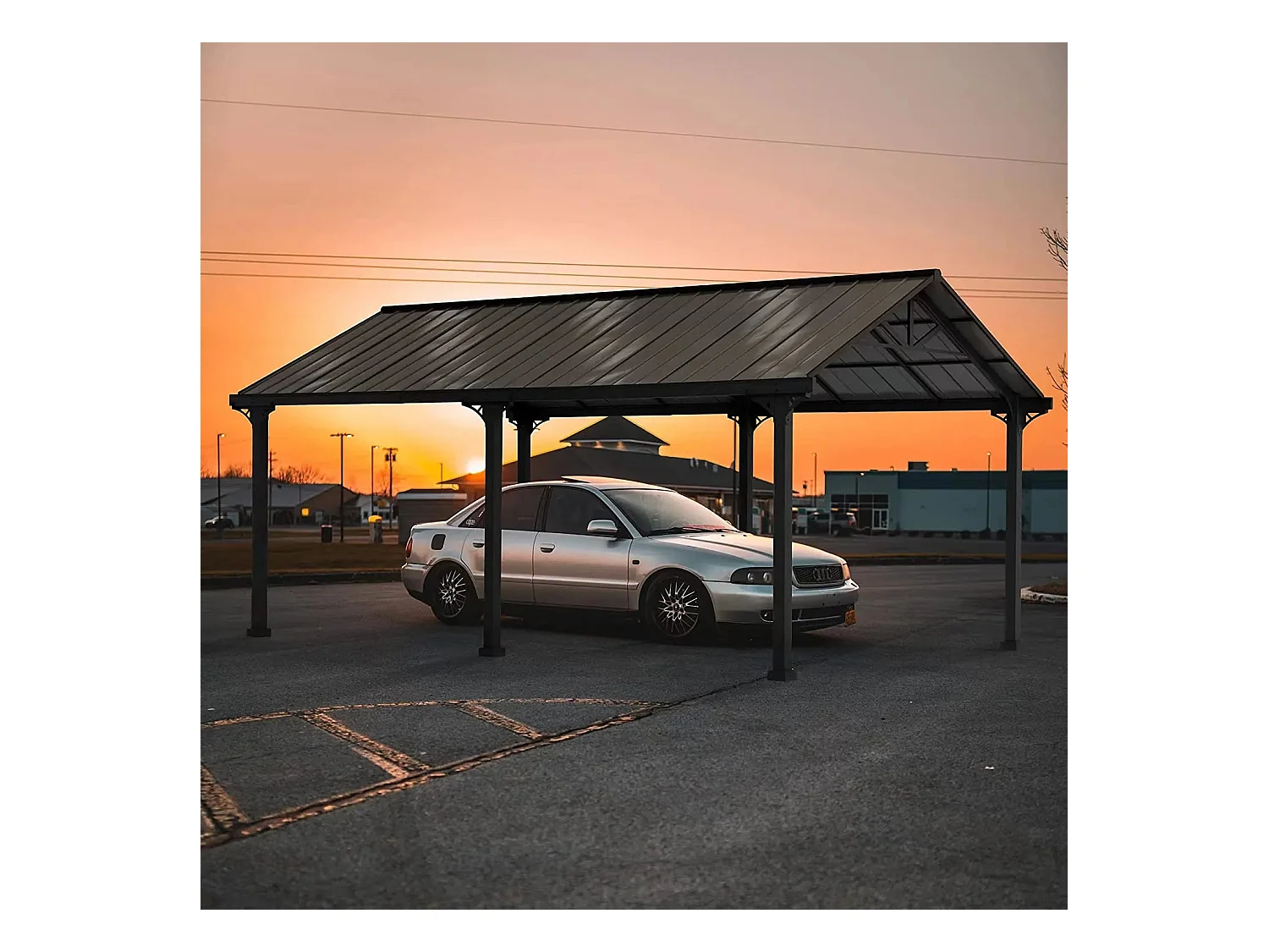 Abri voiture en métal avec toit à pignon et 2 crochets de plafond EIGER 367 cm x 610 cm