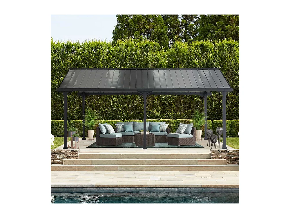 Abri voiture en métal avec toit à pignon et 2 crochets de plafond EIGER 367 cm x 610 cm