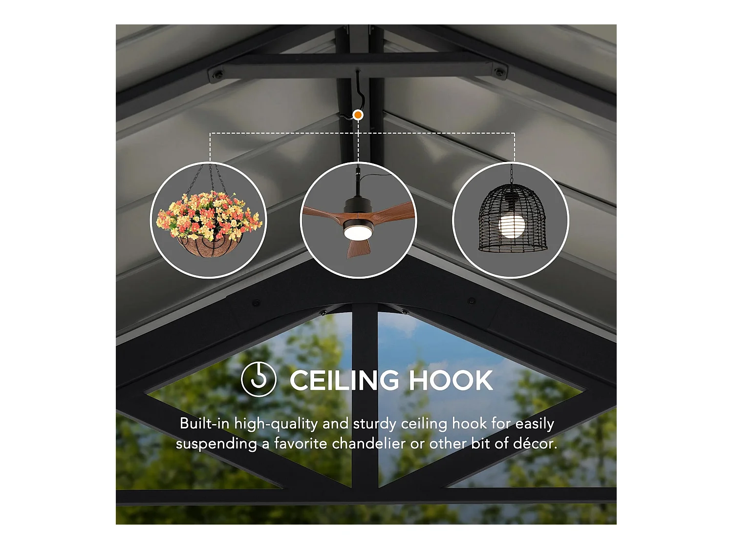 Abri voiture en métal avec toit à pignon et 2 crochets de plafond EIGER 367 cm x 610 cm