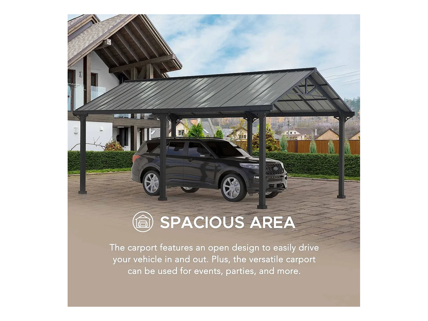 Abri voiture en métal avec toit à pignon et 2 crochets de plafond EIGER 367 cm x 610 cm