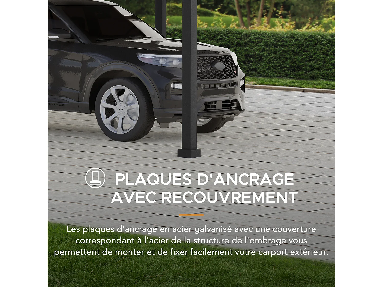 Abri voiture en métal avec toit à pignon et 2 crochets de plafond EIGER 367 cm x 610 cm