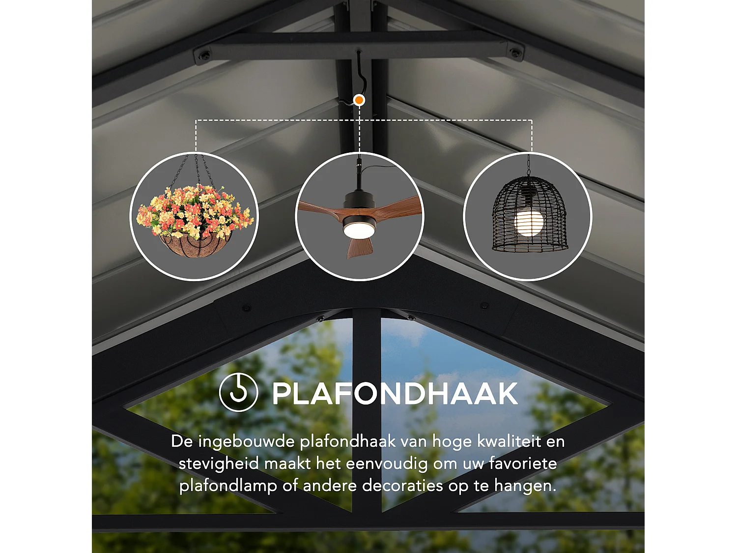 Abri voiture en métal avec toit à pignon et 2 crochets de plafond EIGER 367 cm x 610 cm