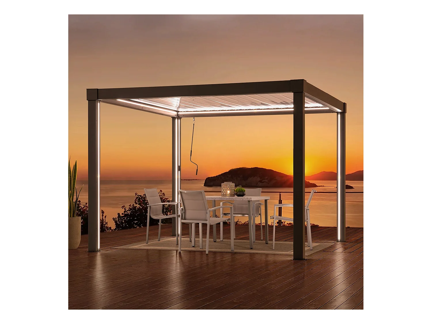 Pergola à lames avec éclairage LED solaire et toit réglable Matterhorn 306 cm x 306 cm
