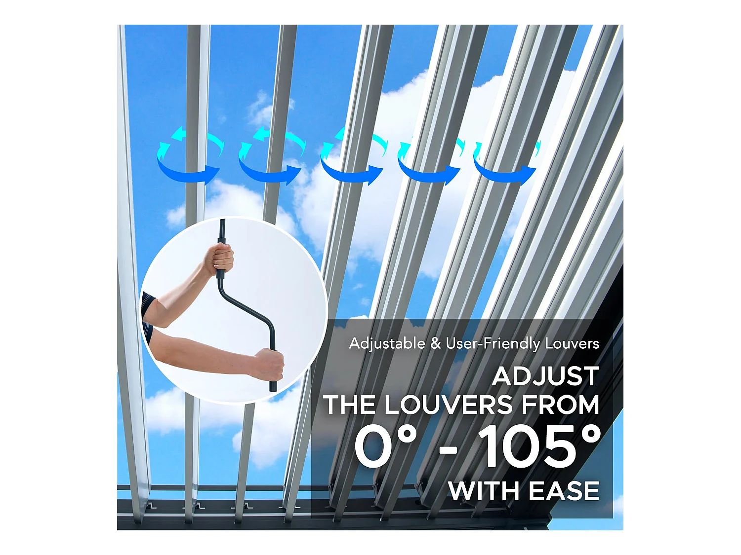 Pergola à lames avec éclairage LED solaire et toit réglable Matterhorn 306 cm x 306 cm