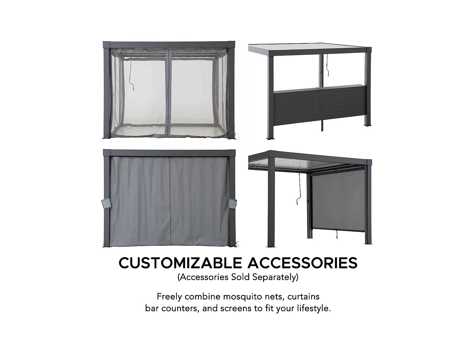 Pergola à lames avec éclairage LED solaire et toit réglable Matterhorn 306 cm x 306 cm